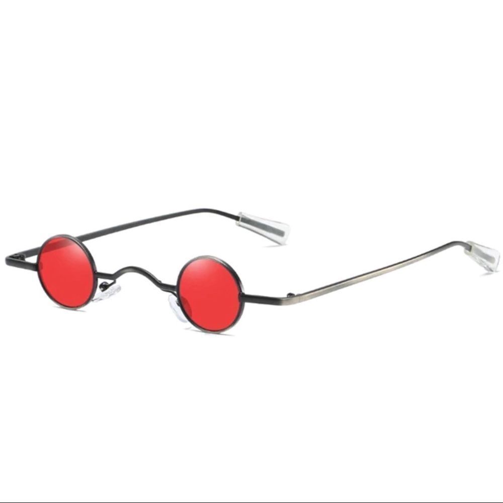 Retro Red Mini Round Lenses Black Metal Frame Sunglasses Eyewear NEW